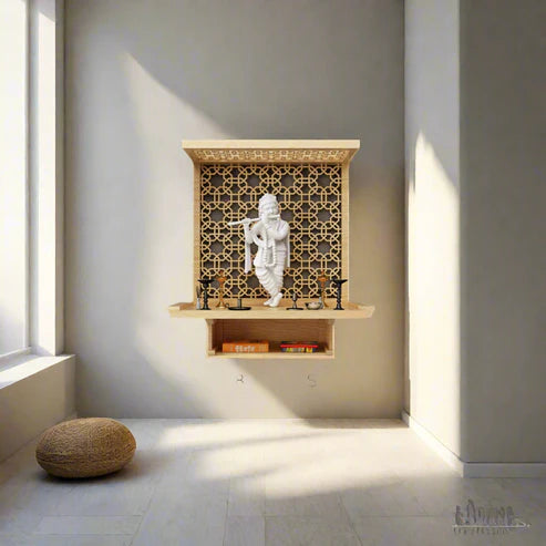 Pooja Mandir Wooden Temple Modern Design - Elegant Wall-Mounted Pooja Mandir | Modern Wooden Home Temple Design (24 Inches)