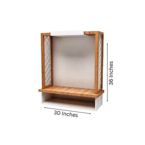 Pooja Mandir Wooden Temple White & Natural Wood Modern Design - Modern Wall-Mounted Pooja Mandir Design | Elegant Home Temple Decor (36 Inches)