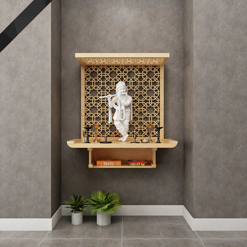 Pooja Mandir Wooden Temple Modern Design - Elegant Wall-Mounted Pooja Mandir | Modern Wooden Home Temple Design (24 Inches)