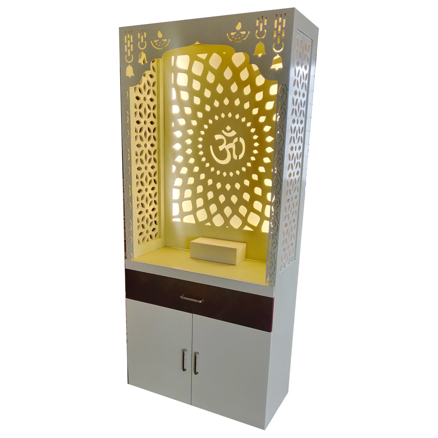 White PU Polished Wooden Temple