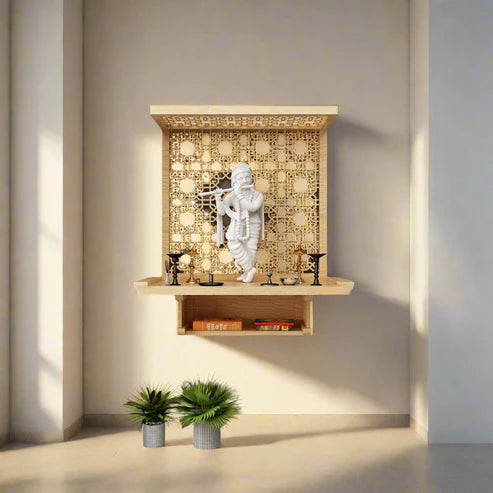 Pooja Mandir Wooden Temple Modern Design - Elegant Wall-Mounted Pooja Mandir | Modern Wooden Home Temple Design (24 Inches)