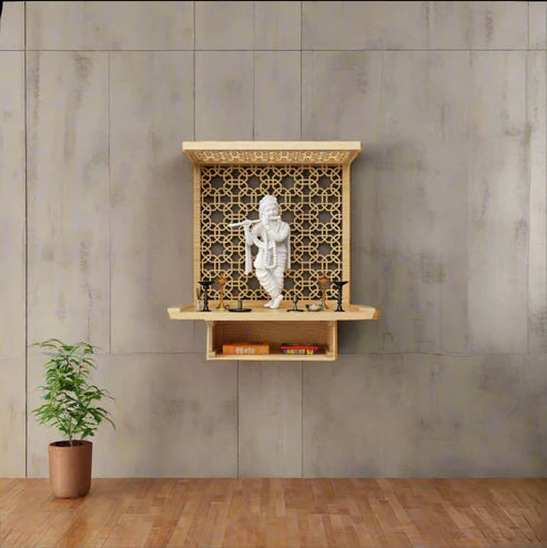 Pooja Mandir Wooden Temple Modern Design - Elegant Wall-Mounted Pooja Mandir | Modern Wooden Home Temple Design (24 Inches)