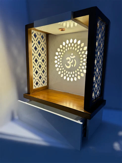 This Teakwood & White Modern, Simplistic Designed Pooja Temple, Mandir for Home and Office