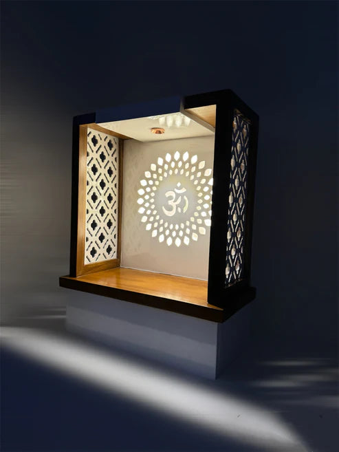 This Teakwood & White Modern, Simplistic Designed Pooja Temple, Mandir for Home and Office