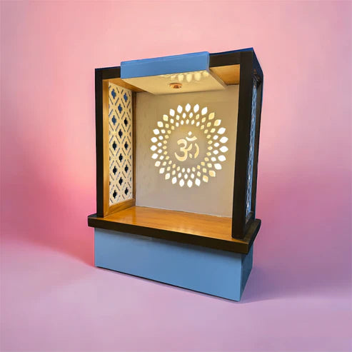 This Teakwood & White Modern, Simplistic Designed Pooja Temple, Mandir for Home and Office