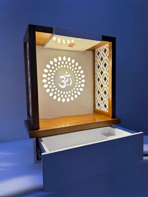 This Teakwood & White Modern, Simplistic Designed Pooja Temple, Mandir for Home and Office