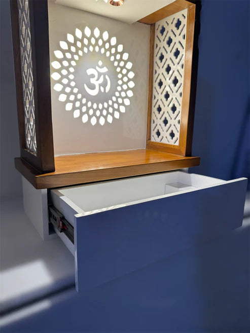 This Teakwood & White Modern, Simplistic Designed Pooja Temple, Mandir for Home and Office