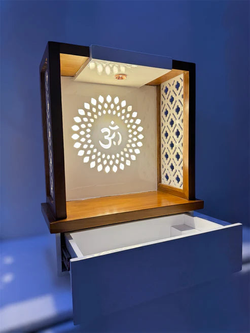This Teakwood & White Modern, Simplistic Designed Pooja Temple, Mandir for Home and Office