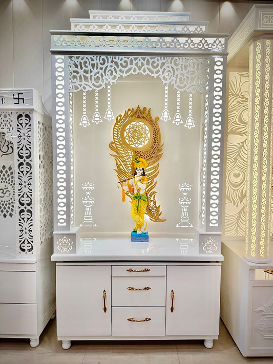 Mandir Gher Tak Exclusively Wooden Home Temple along with 3D Mor Pankh Concept